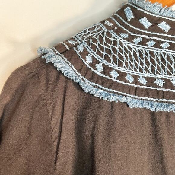 Gretchen Scott Binge Embroidered Tunic Dress Charcoal Grey Blue - Picture 13 of 15